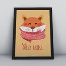Quadro com moldura feliz natal raposa