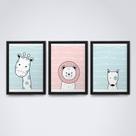 Quadro com moldura kit girafa e leão Trio-21
