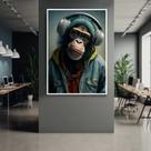 Quadro com Moldura Macaco Rapper Fone Decorativo Grande Sala Quarto Hall