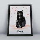 Quadro com moldura meow desenho gato preto