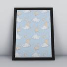 Quadro com moldura nuvens, estrelas e lua Fundo-Infantil-065-M1