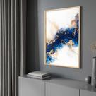 Quadro com Moldura Pintura Abstrata em Tons Azul Decorativo Grande Sala Quarto Hall Cor:Moldura MadeiraTamanho:130x90