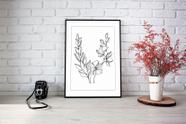 Quadro Com Moldura Ramos de Flores Ilustrado Preto e Branco