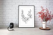 Quadro Com Moldura Ramos de Flores Ilustrado Preto e Branco