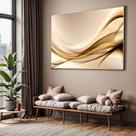 Quadro com Moldura Sala Quarto Abstrato Dourado Decorativo Horizontal Grande Hall
