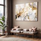 Quadro com Moldura Sala Quarto Abstrato Dourado Mármore Decorativo Horizontal Grande Hall Cor:Moldura MadeiraTamanho:90