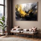 Quadro com Moldura Sala Quarto Abstrato Preto e Dourado Decorativo Horizontal Grande Hall