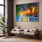 Quadro com Moldura Sala Quarto Arte Colorida Pinceladas Decorativo Horizontal Grande Hall