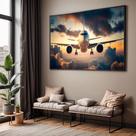 Quadro com Moldura Sala Quarto Avião Céu Decorativo Horizontal Grande Hall