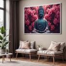 Quadro com Moldura Sala Quarto Buda Pedra Rosas Decorativo Horizontal Grande Hall