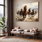Quadro com Moldura Sala Quarto Cavalos Correndo Cavalo Luxo Decorativo Horizontal Grande Hall Cor:Moldura MadeiraTamanh
