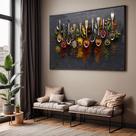 Quadro com Moldura Sala Quarto Colheres Tempero Cozinha Decorativo Horizontal Grande Hall