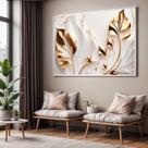Quadro com Moldura Sala Quarto Dourado Flores Branca Floral Arte Decorativo Horizontal Grande Hall