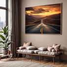 Quadro com Moldura Sala Quarto Estrada Por do Sol Paisagem Decorativo Horizontal Grande Hall Cor:Moldura MadeiraTamanho Quadro com Moldura Sala Quarto Estrada Por do Sol Paisagem Decorativo Horizontal Grande Hall Cor:Moldura MadeiraTamanho