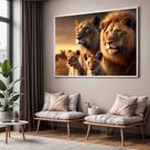 Quadro com Moldura Sala Quarto Família de Leão Leões Filhote Decorativo Horizontal Grande Hall