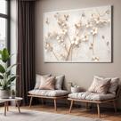 Quadro com Moldura Sala Quarto Flora Branco Decorativo Horizontal Grande Hall Cor:Moldura BrancaTamanho:130 X 90 X 3 cm