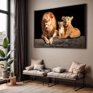 Quadro com Moldura Sala Quarto Leão Família Nunca Foi Sorte Decorativo Horizontal Grande Hall