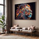 Quadro com Moldura Sala Quarto Leão Luxo Lindo Arte Colorida Decorativo Horizontal Grande Hall