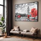Quadro com Moldura Sala Quarto Londres Arte Preto Branco Vermelho Decorativo Horizontal Grande Hall