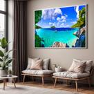 Quadro com Moldura Sala Quarto Mar Azul Barco Paisagem Decorativo Horizontal Grande Hall