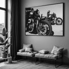 Quadro com Moldura Sala Quarto Motos Harley Preto e Branco Decorativo Horizontal Grande Hall