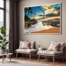 Quadro com Moldura Sala Quarto Nascer do Sol Praia Pedras Decorativo Horizontal Grande Hall Cor:Moldura BrancaTamanho:1