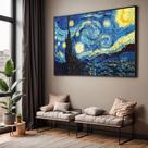 Quadro com Moldura Sala Quarto Noite Estrelada Van Gogh Decorativo Horizontal Grande Hall