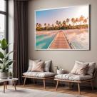 Quadro com Moldura Sala Quarto Paisagem Praia Pier Decorativo Horizontal Grande Hall