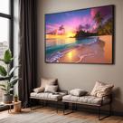 Quadro com Moldura Sala Quarto Paisagem Praia Por do Sol Decorativo Horizontal Grande Hall