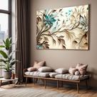 Quadro com Moldura Sala Quarto Planta Floral Bege Marrom Verde Decorativo Horizontal Grande Hall
