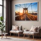 Quadro com Moldura Sala Quarto Ponte Brooklyn NY Decorativo Horizontal Grande Hall