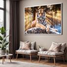 Quadro com Moldura Sala Quarto Tigre Deitado Decorativo Horizontal Grande Hall