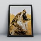 Quadro com molduracachorro latindo dourado