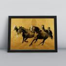 Quadro com molduracavalos dourados correndo
