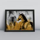 Quadro com molduracavalos dourados