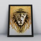 Quadro com molduraface leão pintura dourada