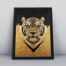 Quadro com molduraface tigre dourada