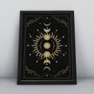 Quadro com moldurasol e fases da lua dourada Quadro com moldurasol e fases da lua dourada