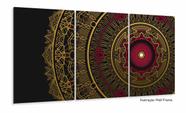 Quadro Conjunto Vertical Mandala Preto E Vermelho 3 Peças