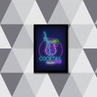 Quadro Copo Cocktail Bar Simulando Neon 24x18cm - com vidro