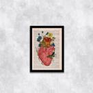 Quadro Coração com Flores 33x24cm - com vidro