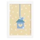 Quadro Coruja Baby Azul Passarinho Moldura Branca 33x43 Quadro Coruja Baby Azul Passarinho Moldura Branca 33x43