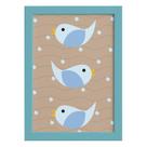Quadro Coruja Baby Azul Passarinhos Moldura Azul 22x32cm