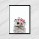Quadro Corujinha Coroa de Flores 45x34cm - com vidro