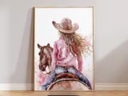 Quadro Cowgirl Boiadeira Cavalo Rodeio Quarto Menina Decoração