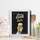 Quadro Cozinha Cerveja Born to Drink 33x43cm Moldura Marrom