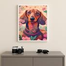 Quadro Dachshund Campo Flores 24x18cm Mold Branca Vidro