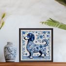 Quadro Dachshund Estilo Azulejo Português - 33x33cm - com vidro