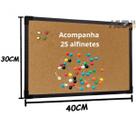 Quadro De Aviso Cortiça MDF Preto 40x30cm Stalo +25 Alfinete