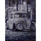 Quadro de Madeira Médio (42cmX30cm) Fusca/Preto e Branco/Ilustração
